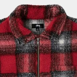 Deals ⭐ Stussy SHADOW PLAID SHERPA ZIP 👕 SHIRT 🥰 -Stussy Sales 1110224 REDD 3