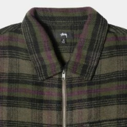 Hot Sale 🧨 Stussy REED WOOL PLAID ZIP 👕 SHIRT 🔥 -Stussy Sales 1110267 GREN 3