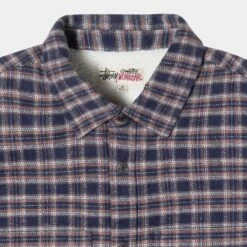 Cheap 😀 Stussy SHERPA LINED PLAID 👕 SHIRT 🥰 -Stussy Sales 1110268 NAVY 3